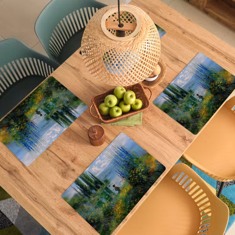 Placemat - 6 stuks - Bloemen - Meer - Bergen - Groen — 6