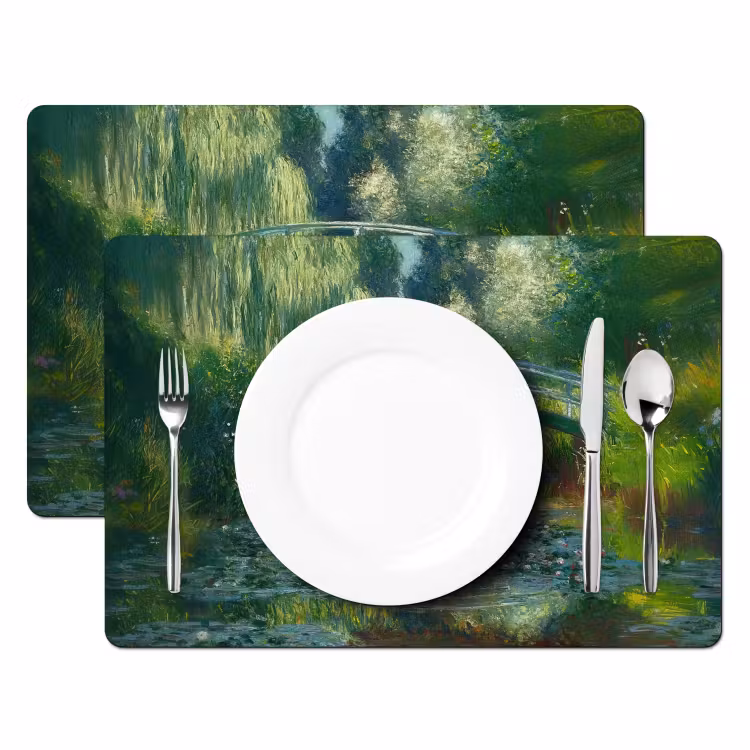 Placemat - 6 stuks - Brug - Hout - Vijver - Waterlelies — 2