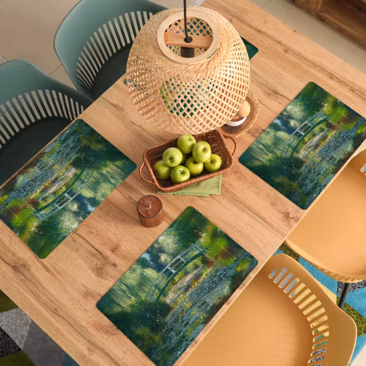 Placemat - 6 stuks - Brug - Hout - Vijver - Waterlelies — 6