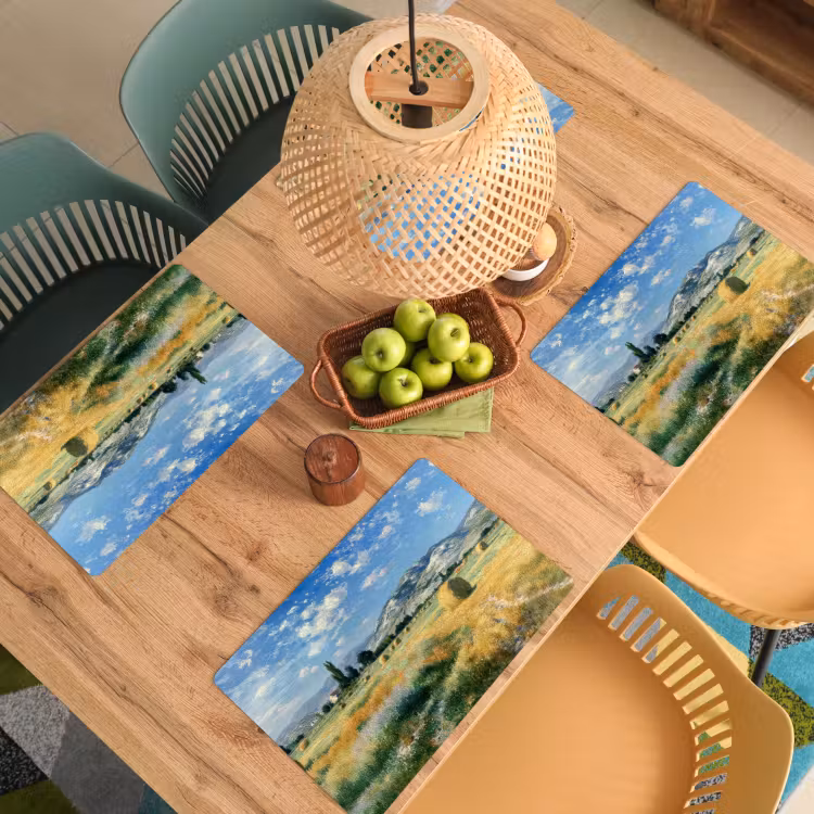 Placemat - 6 stuks - Landschap - Strobalen - Bergen - Wolken — 6