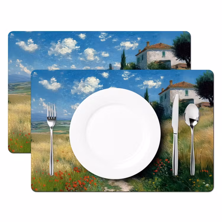 Placemat - 6 stuks - Zandpad - Huis - Bomen - Grasveld — 2