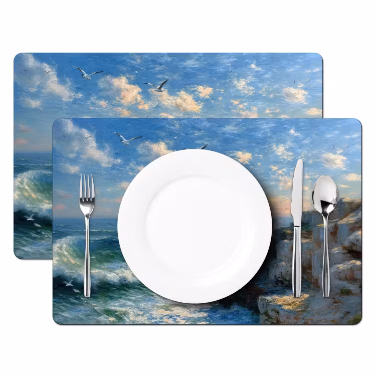 Placemat - 6 stuks - Zee - Golven - Rotsen - Meeuwen — 2