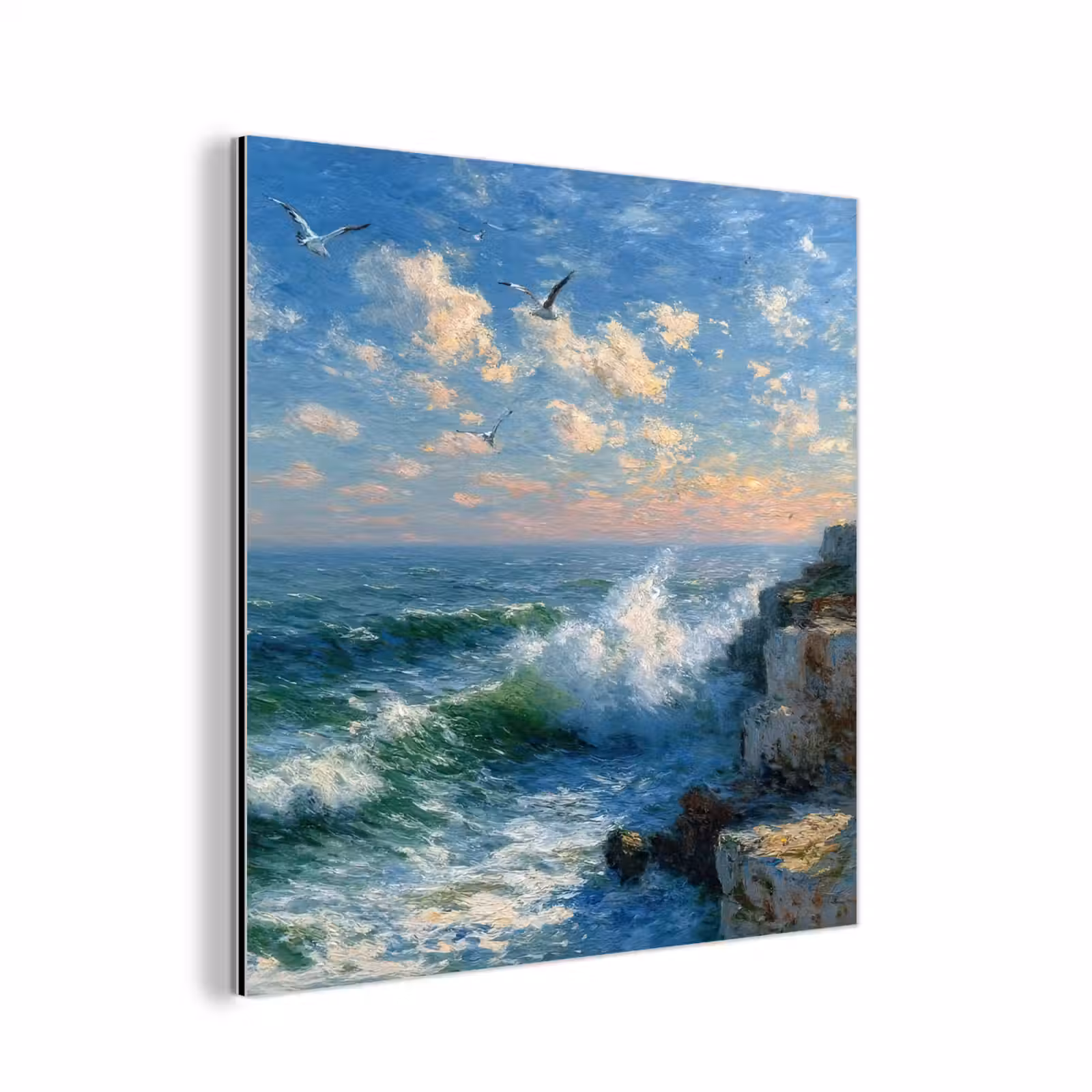 Aluminium schilderij - Zee - Golven - Rotsen - Meeuwen — 1