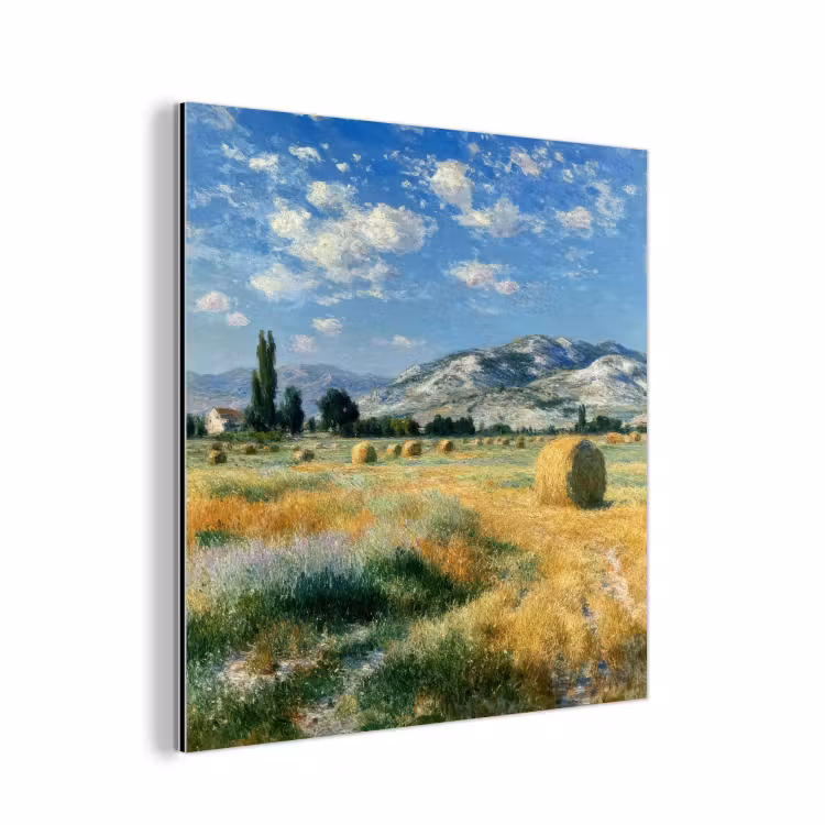 Aluminium schilderij - Landschap - Strobalen - Bergen - Wolken — 1