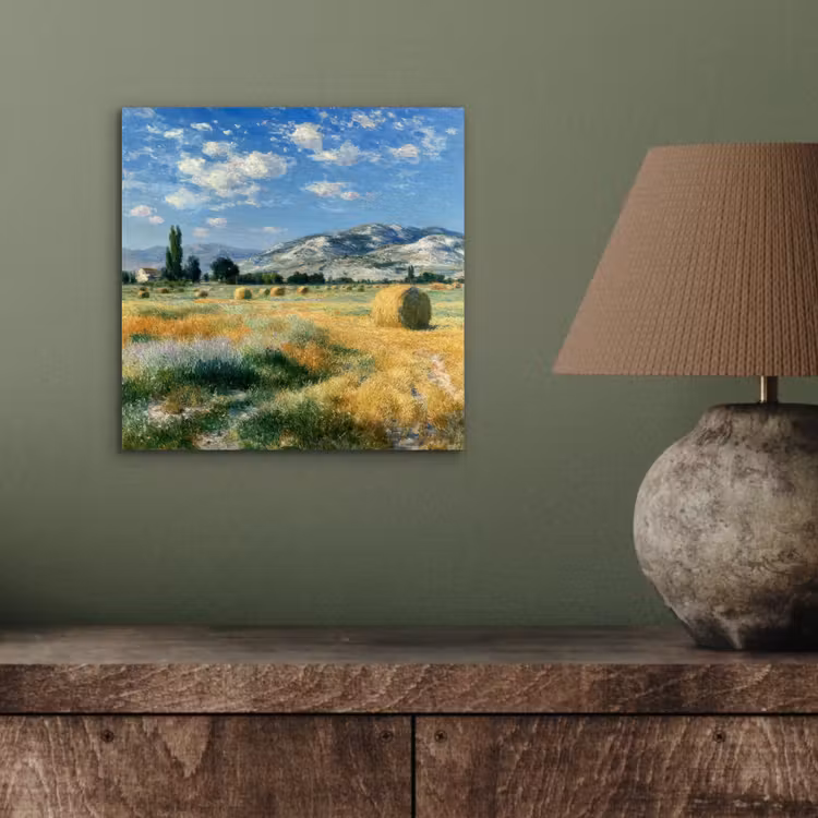 Aluminium schilderij - Landschap - Strobalen - Bergen - Wolken — 3