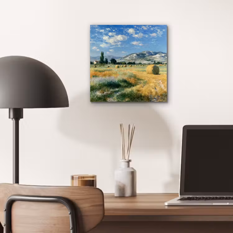 Aluminium schilderij - Landschap - Strobalen - Bergen - Wolken — 6