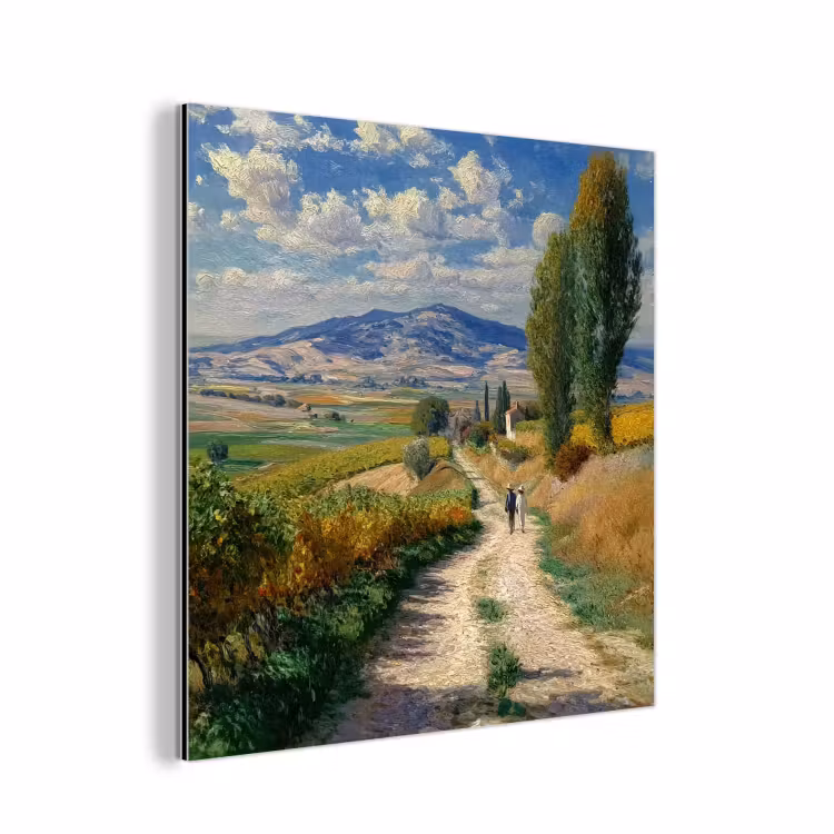 Aluminium schilderij - Mensen - Wandelen - Zandpad - Velden — 1
