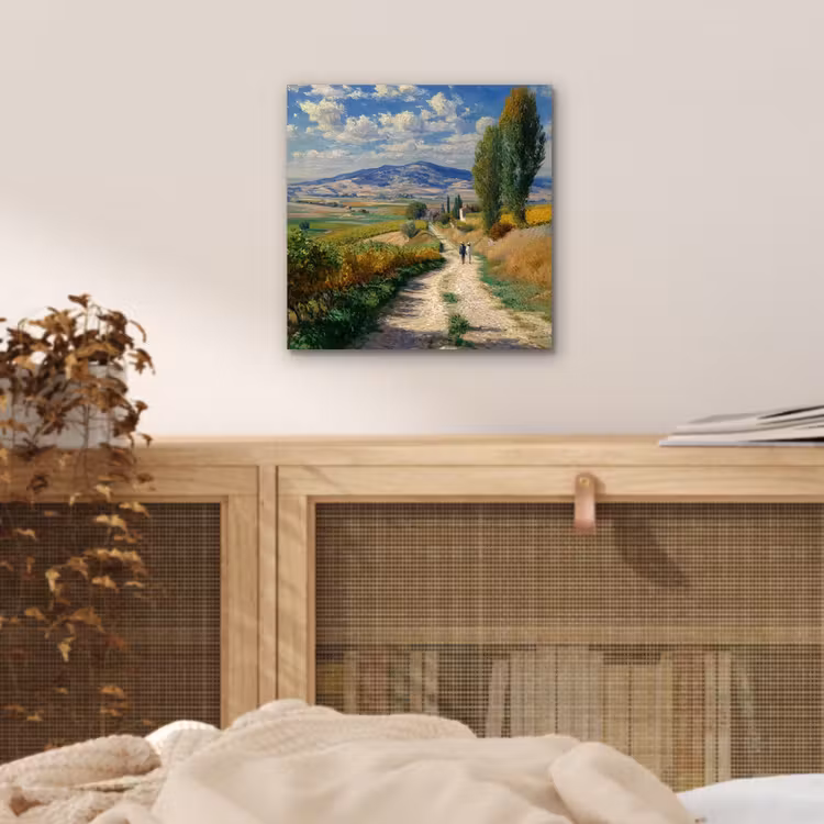 Aluminium schilderij - Mensen - Wandelen - Zandpad - Velden — 4