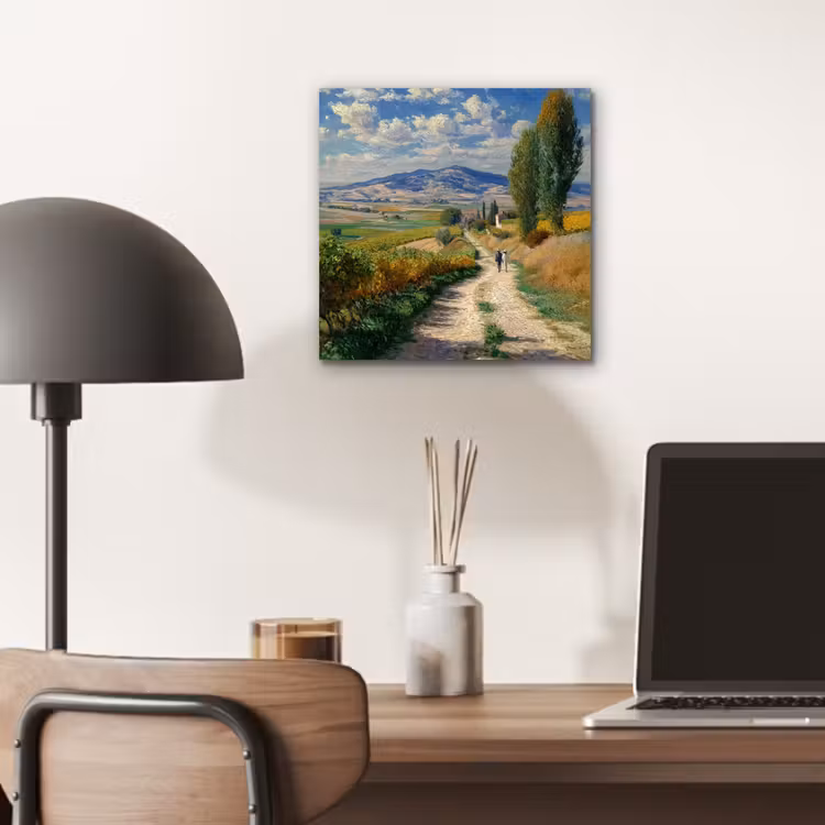 Aluminium schilderij - Mensen - Wandelen - Zandpad - Velden — 6