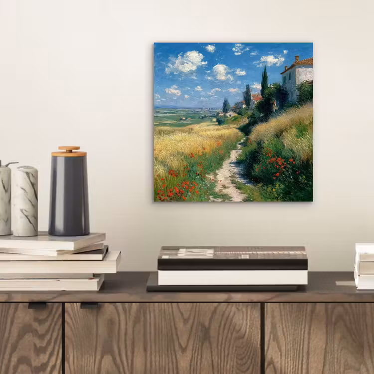 Aluminium schilderij - Zandpad - Huis - Bomen - Grasveld — 2