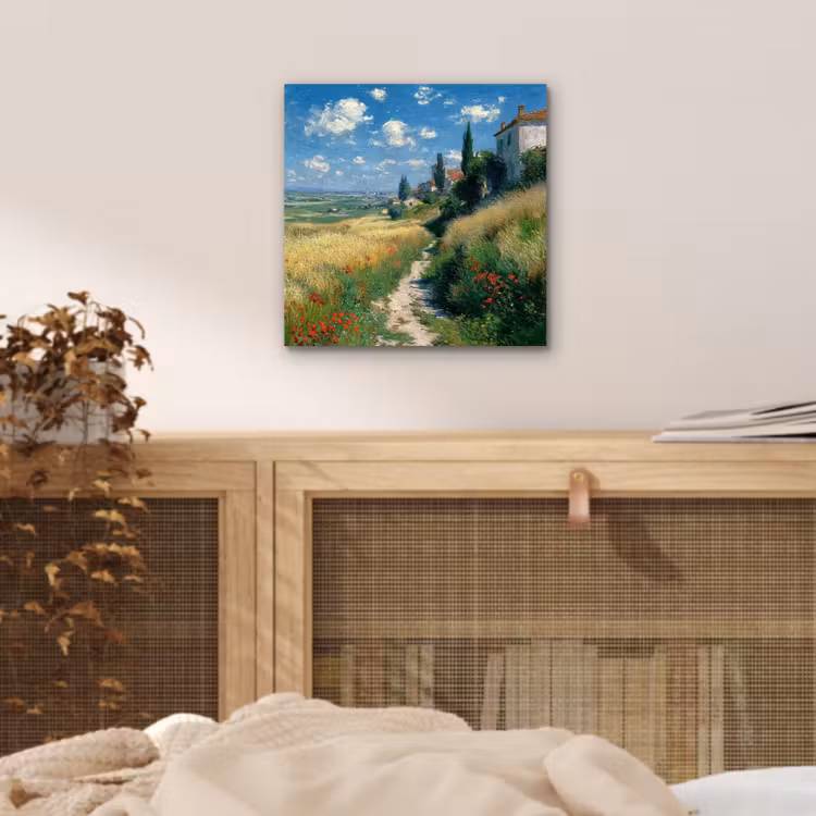 Aluminium schilderij - Zandpad - Huis - Bomen - Grasveld — 4