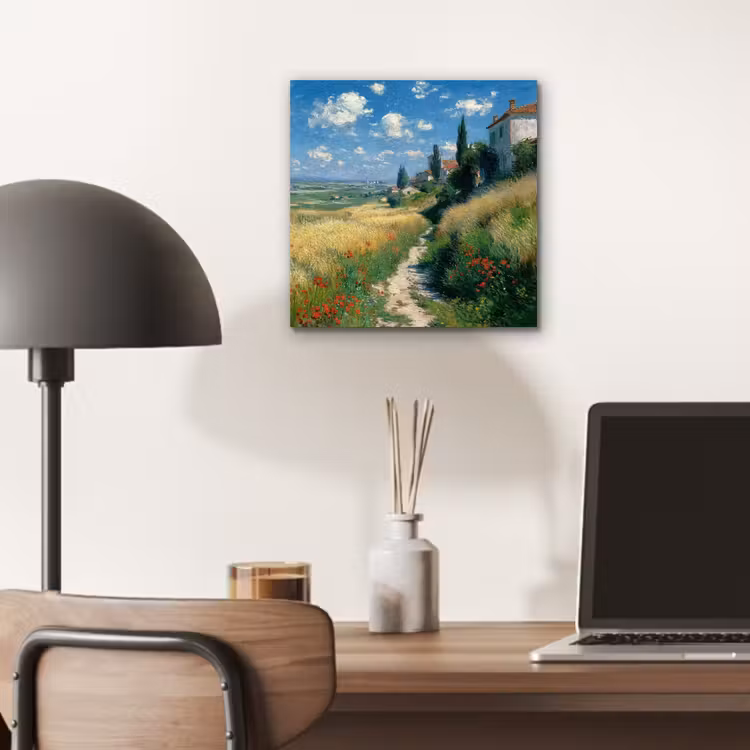 Aluminium schilderij - Zandpad - Huis - Bomen - Grasveld — 6