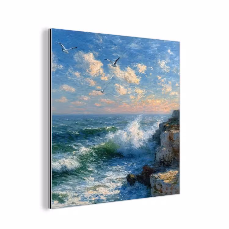Aluminium schilderij - Zee - Golven - Rotsen - Meeuwen — 1