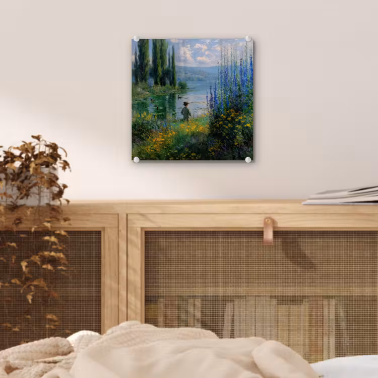 Glas schilderij - Bloemen - Meer - Bergen - Groen — 5