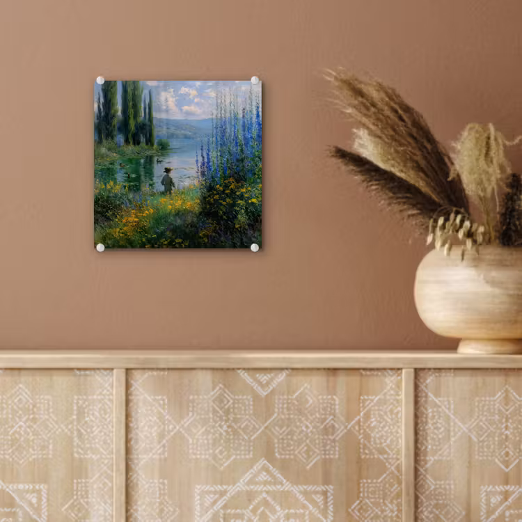 Glas schilderij - Bloemen - Meer - Bergen - Groen — 6