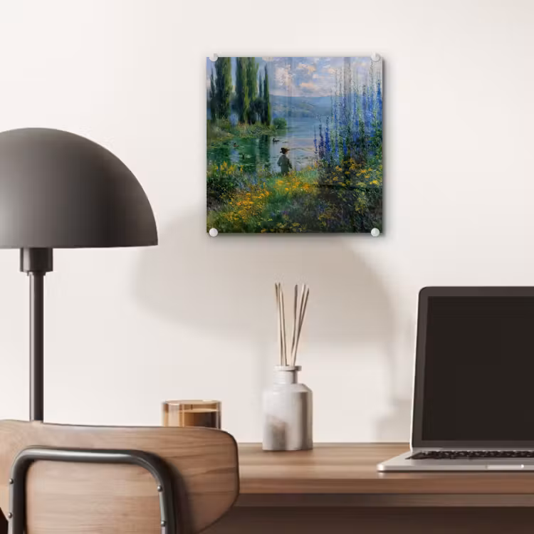 Glas schilderij - Bloemen - Meer - Bergen - Groen — 7