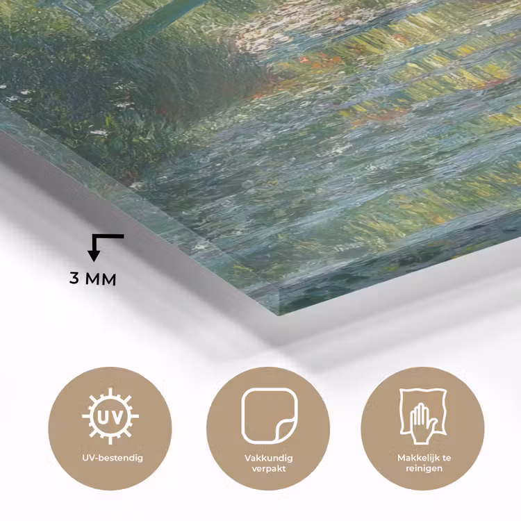 Glas schilderij - Brug - Hout - Vijver - Waterlelies — 3