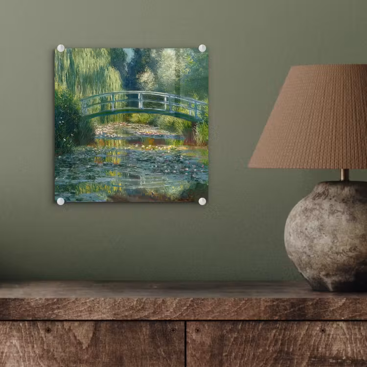 Glas schilderij - Brug - Hout - Vijver - Waterlelies — 4