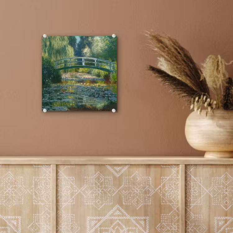 Glas schilderij - Brug - Hout - Vijver - Waterlelies — 6