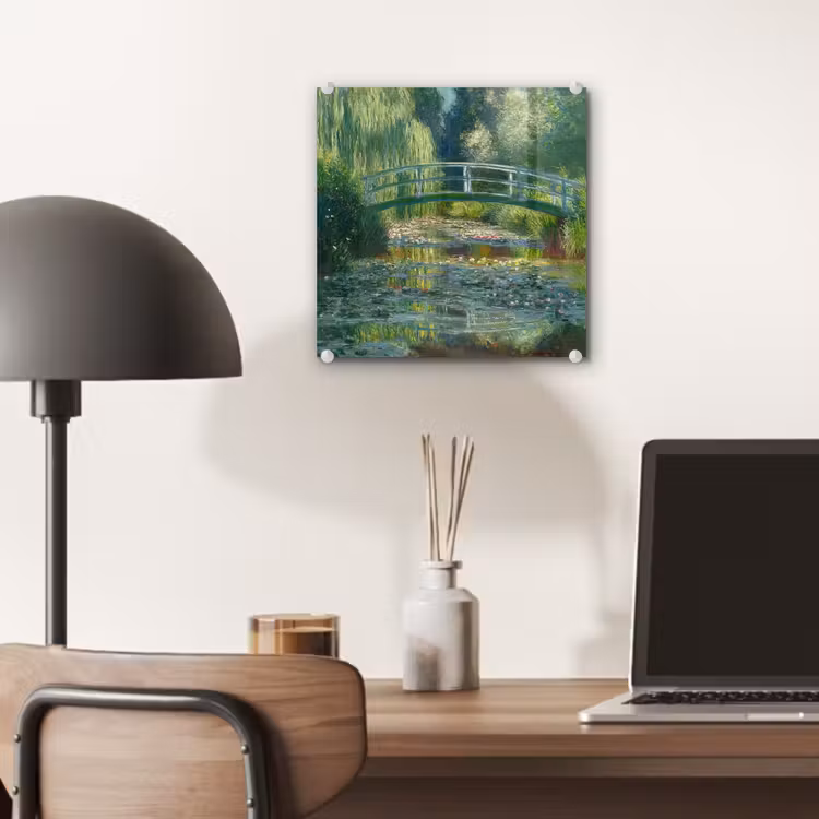 Glas schilderij - Brug - Hout - Vijver - Waterlelies — 7