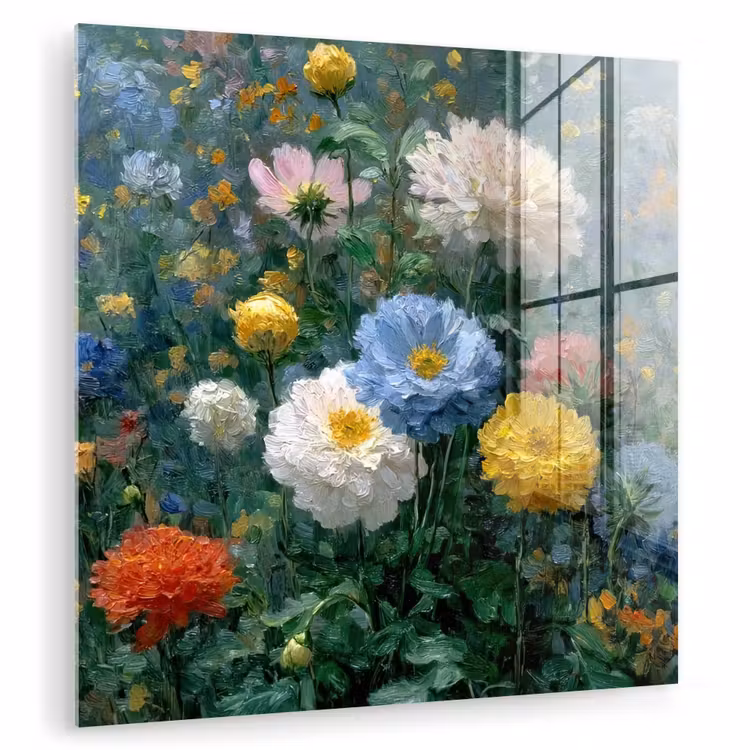 Glas schilderij - Close-up - Veld - Bloemen - Kleurrijk — 1