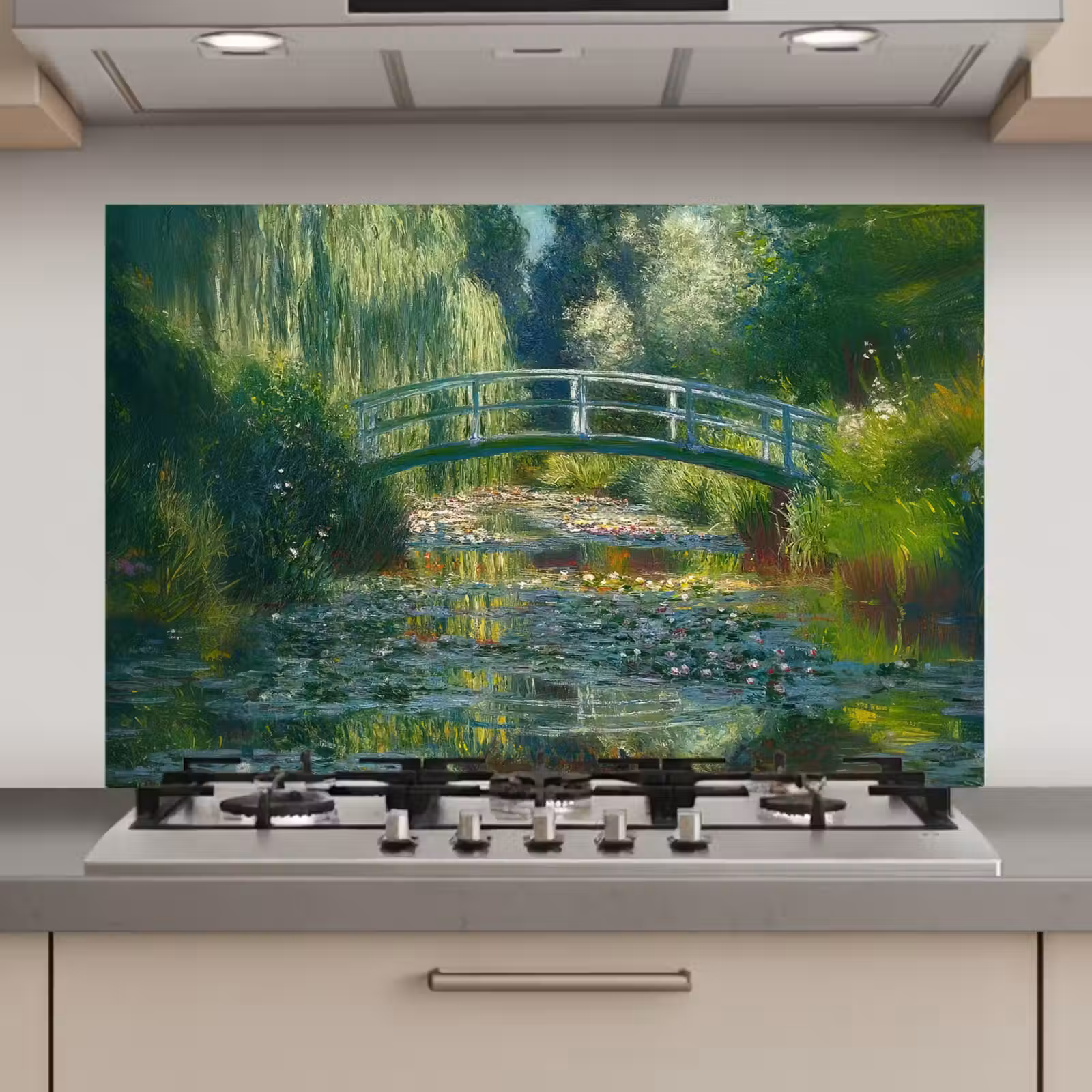 Spatscherm keuken - Brug - Hout - Vijver - Waterlelies — 1