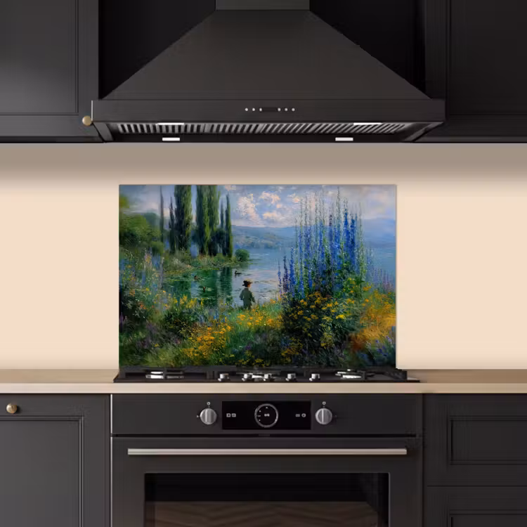 Spatscherm keuken - Bloemen - Meer - Bergen - Groen — 2