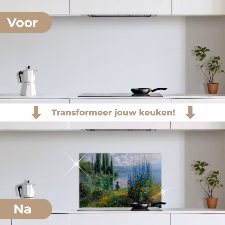 Spatscherm keuken - Bloemen - Meer - Bergen - Groen — 3
