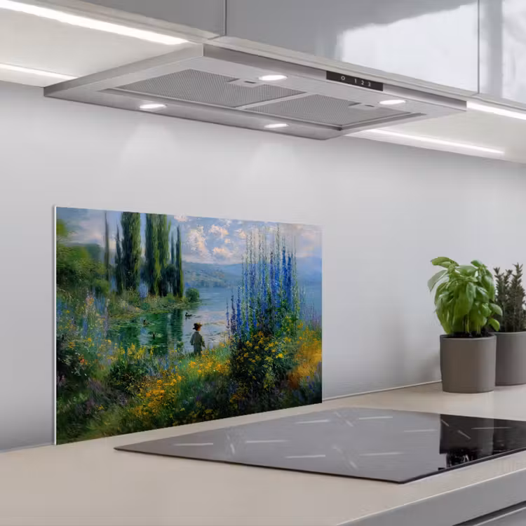 Spatscherm keuken - Bloemen - Meer - Bergen - Groen — 5