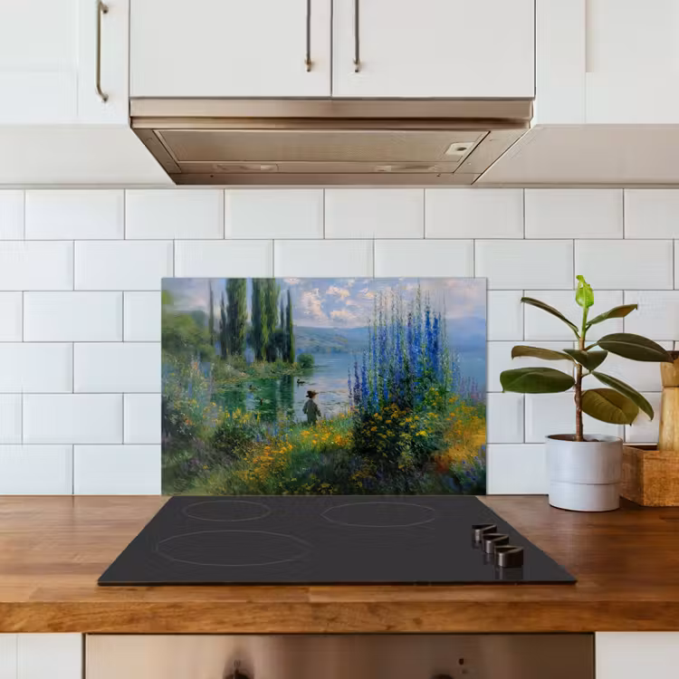Spatscherm keuken - Bloemen - Meer - Bergen - Groen — 6
