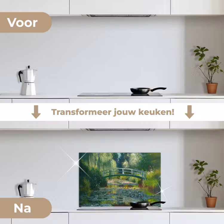 Spatscherm keuken - Brug - Hout - Vijver - Waterlelies — 3