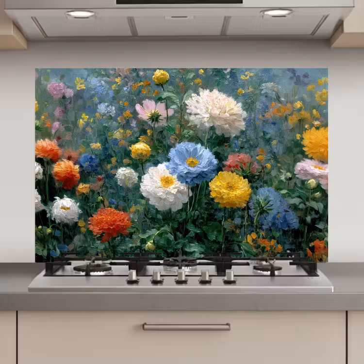 Spatscherm keuken - Close-up - Veld - Bloemen - Kleurrijk — 1