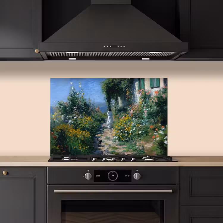 Spatscherm keuken - Kat - Vrouw - Bloemen - Huis — 2