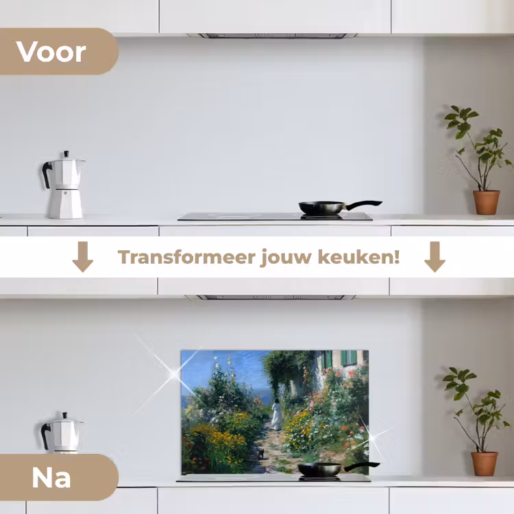 Spatscherm keuken - Kat - Vrouw - Bloemen - Huis — 3