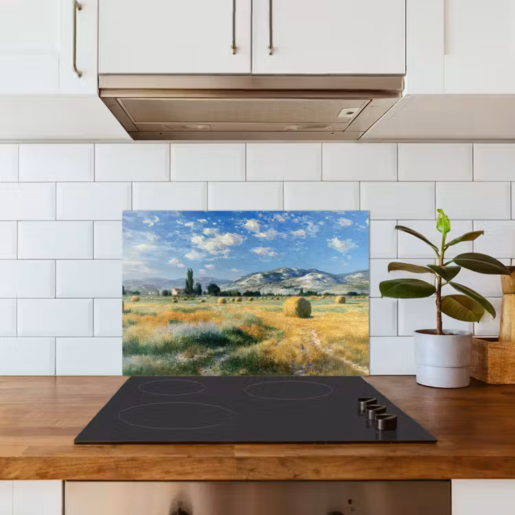 Spatscherm keuken - Landschap - Strobalen - Bergen - Wolken — 6