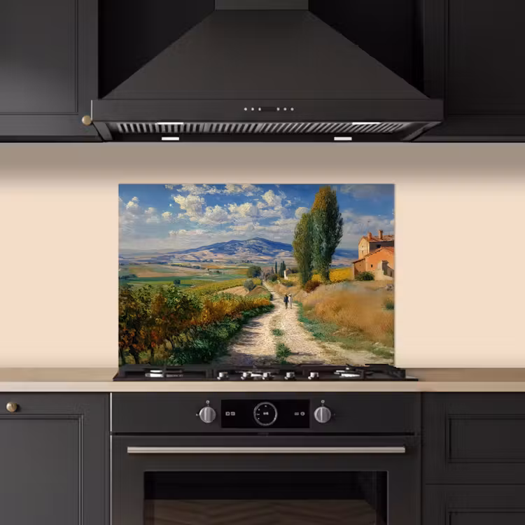 Spatscherm keuken - Mensen - Wandelen - Zandpad - Velden — 2