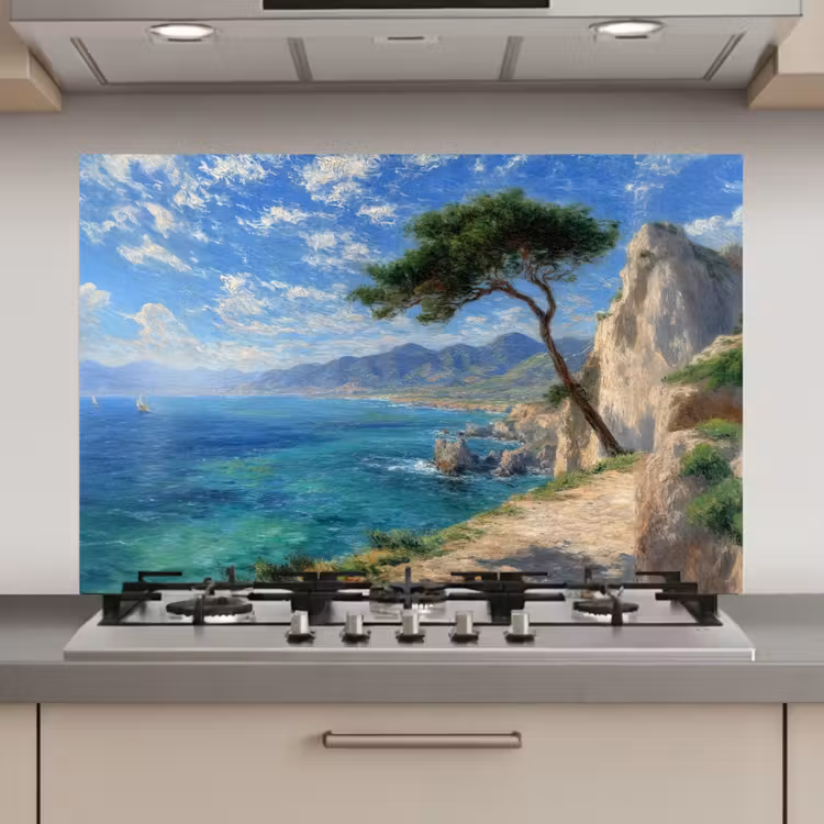 Spatscherm keuken - Rotsen - Kustlijn - Boom - Bergen — 1