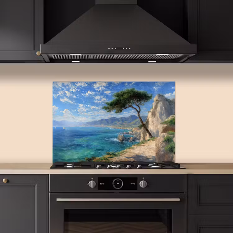 Spatscherm keuken - Rotsen - Kustlijn - Boom - Bergen — 2