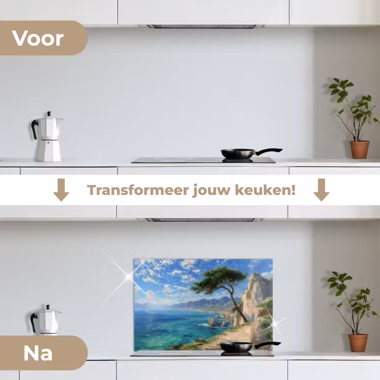 Spatscherm keuken - Rotsen - Kustlijn - Boom - Bergen — 3