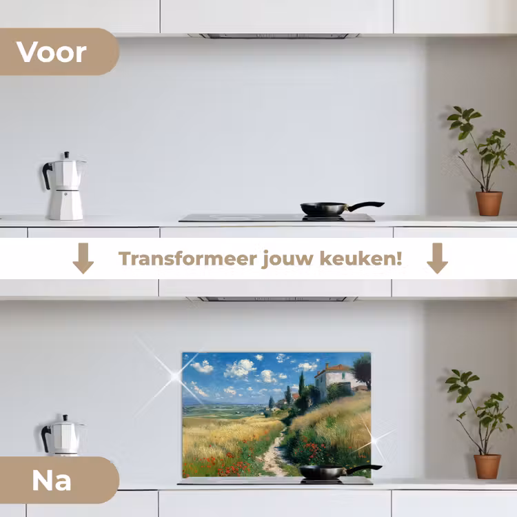 Spatscherm keuken - Zandpad - Huis - Bomen - Grasveld — 3