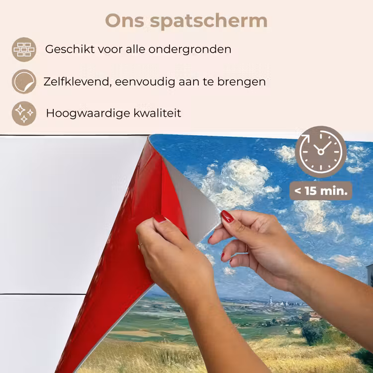 Spatscherm keuken - Zandpad - Huis - Bomen - Grasveld — 4