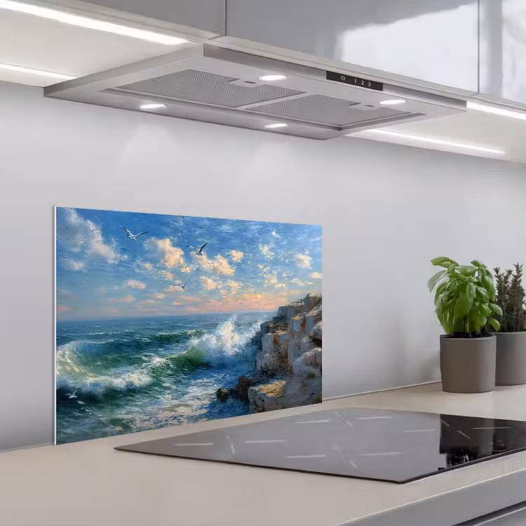 Spatscherm keuken - Zee - Golven - Rotsen - Meeuwen — 5