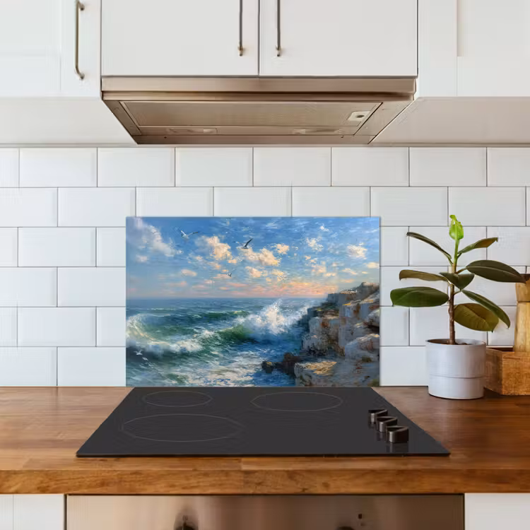 Spatscherm keuken - Zee - Golven - Rotsen - Meeuwen — 6