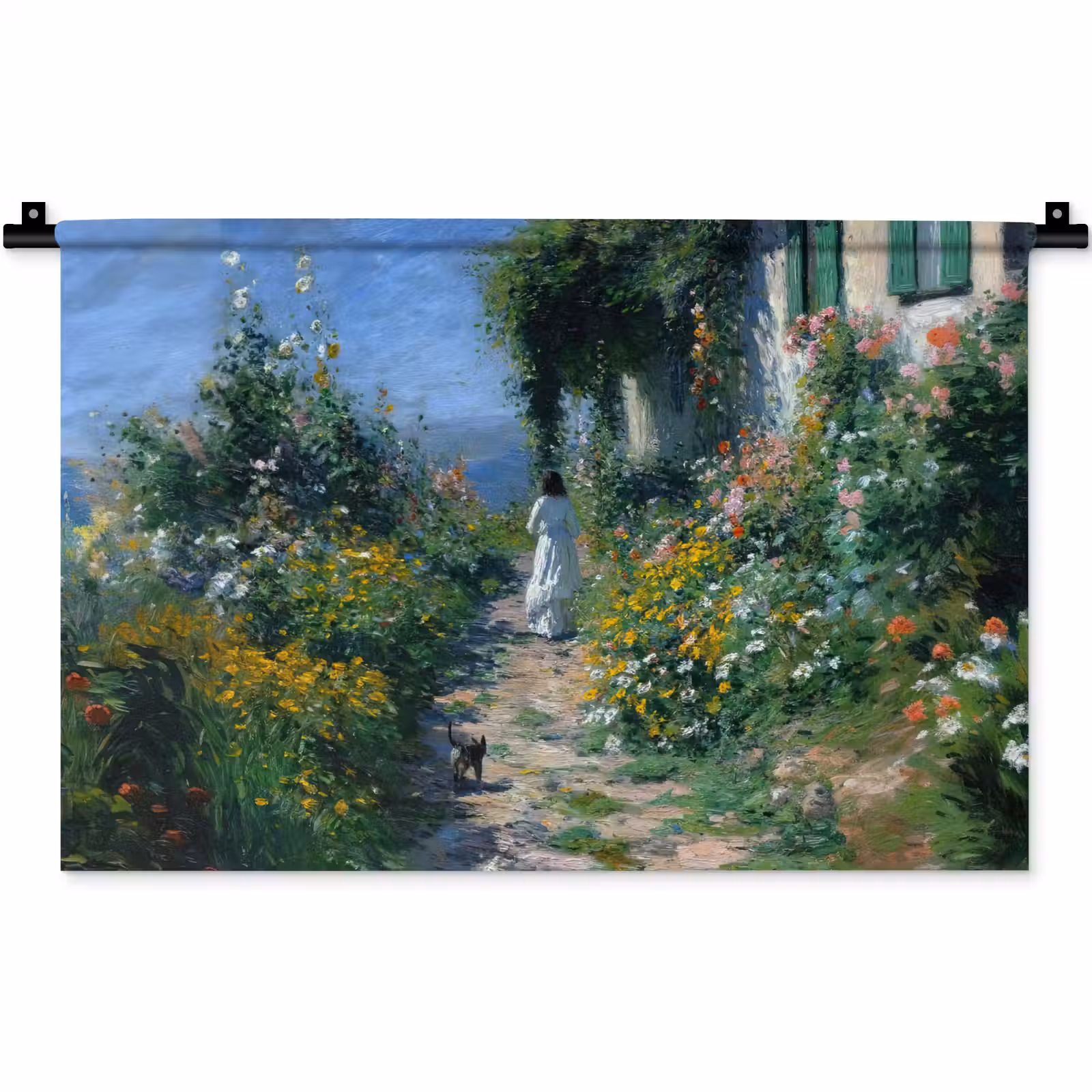 Wandkleed - Kat - Vrouw - Bloemen - Huis — 1