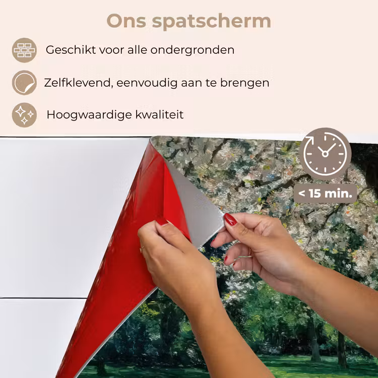 Spatscherm keuken - Vrouw - Boom - Boek - Mandje — 4