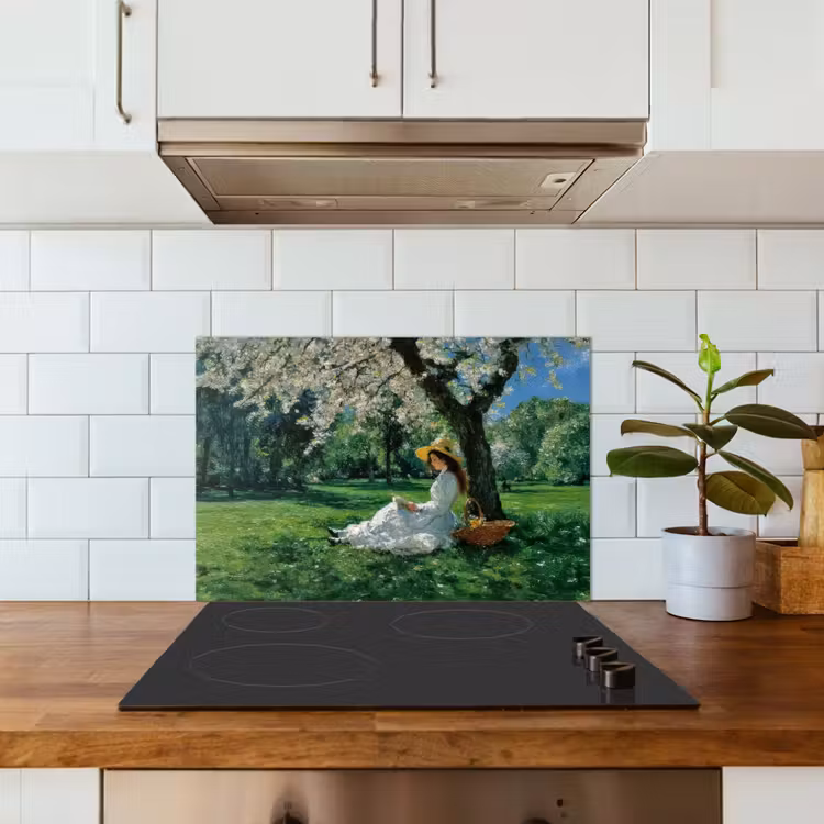 Spatscherm keuken - Vrouw - Boom - Boek - Mandje — 6