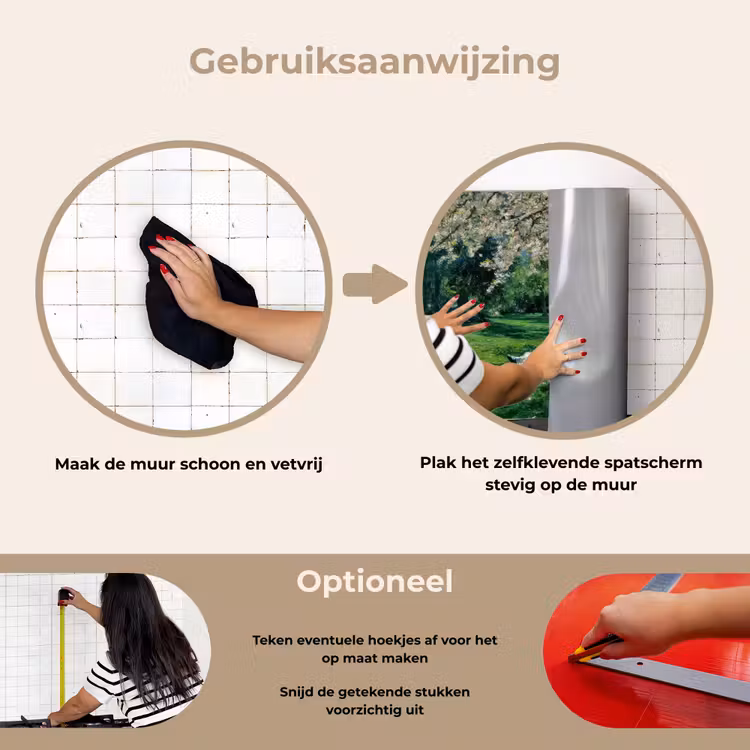Spatscherm keuken - Vrouw - Boom - Boek - Mandje — 8
