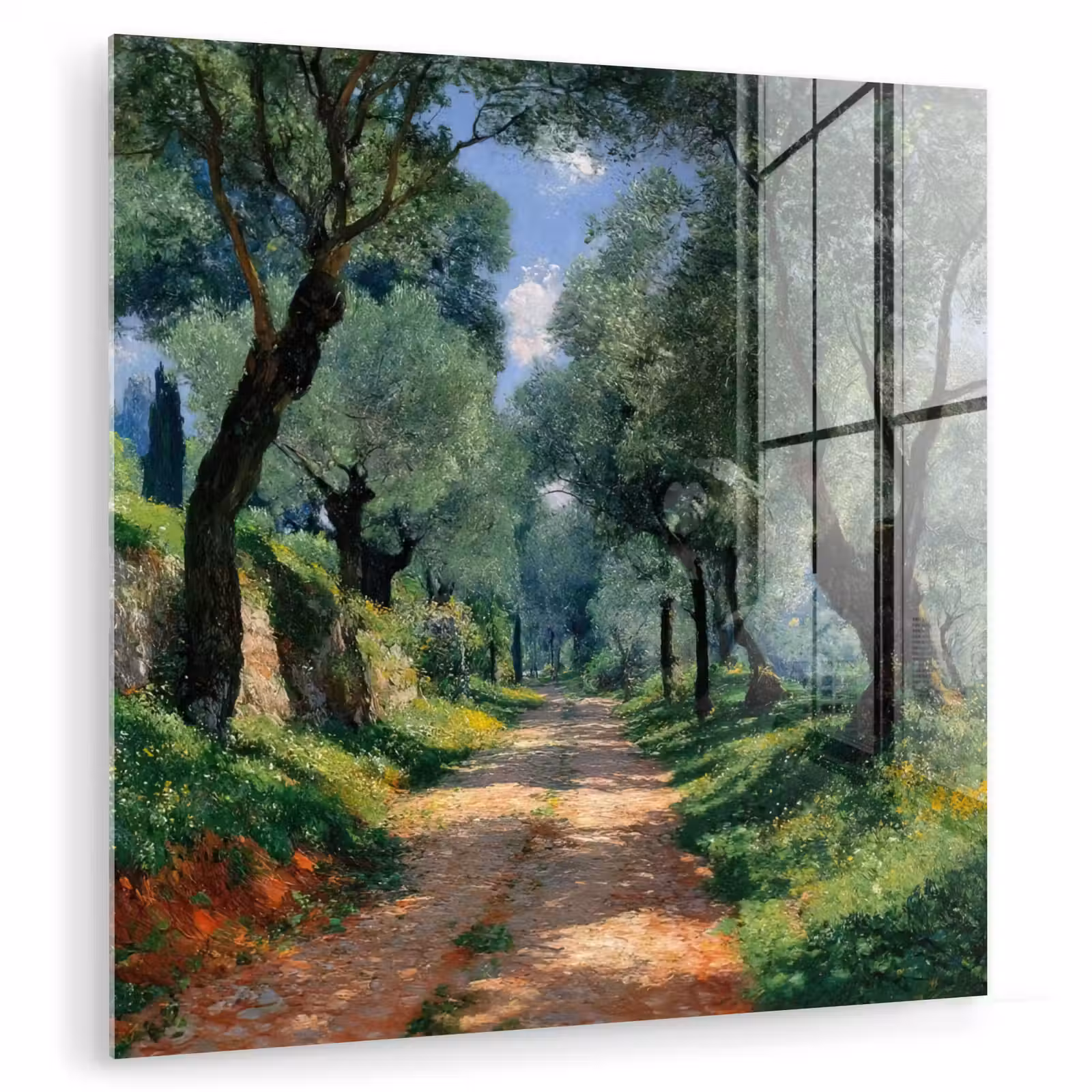 Glas schilderij - Pad - Bomen - Schaduw - — 1