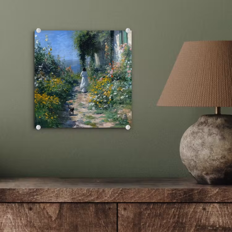 Glas schilderij - Kat - Vrouw - Bloemen - Huis — 4