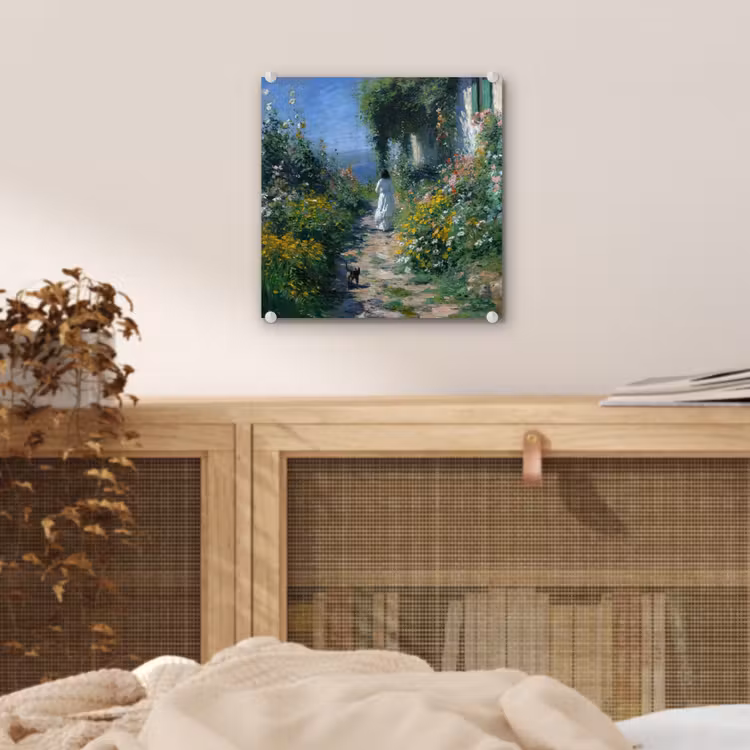 Glas schilderij - Kat - Vrouw - Bloemen - Huis — 5